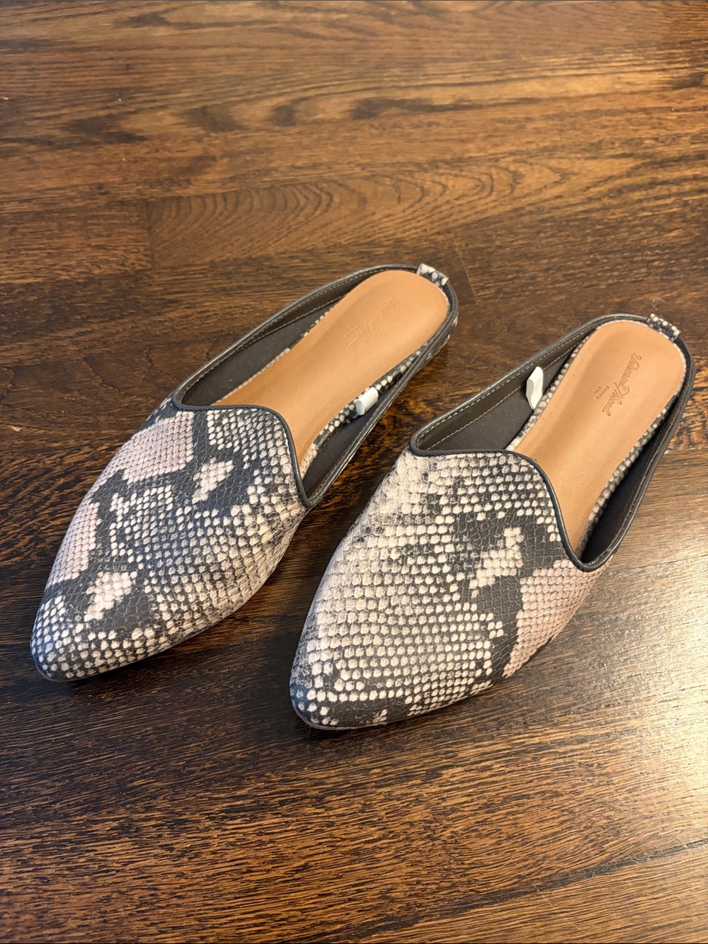 Target Snake-Print Pointed Slip-On Mules in Gray and Cream
